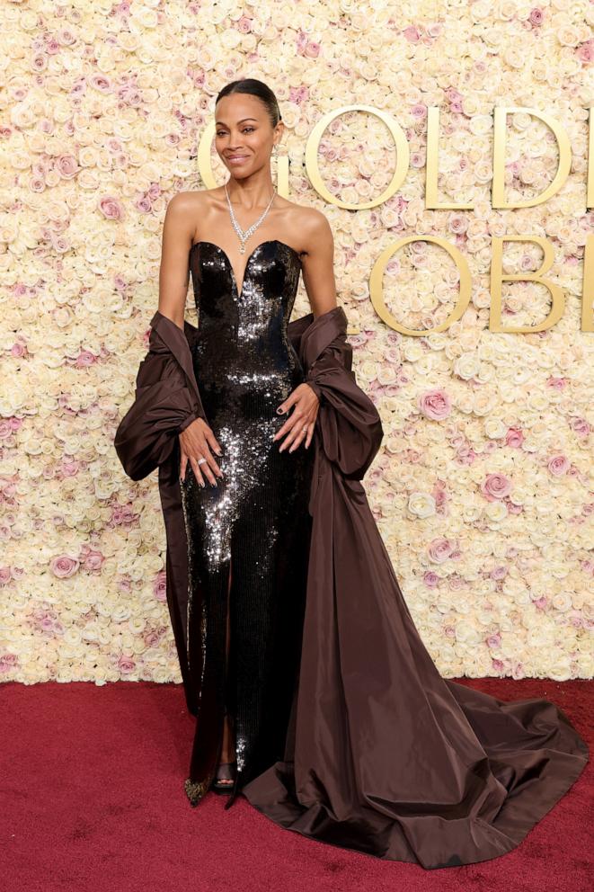 PHOTO: Zoe Saldana attends the 82nd Annual Golden Globe Awards at The Beverly Hilton on Jan. 05, 2025 in Beverly Hills, Calif.