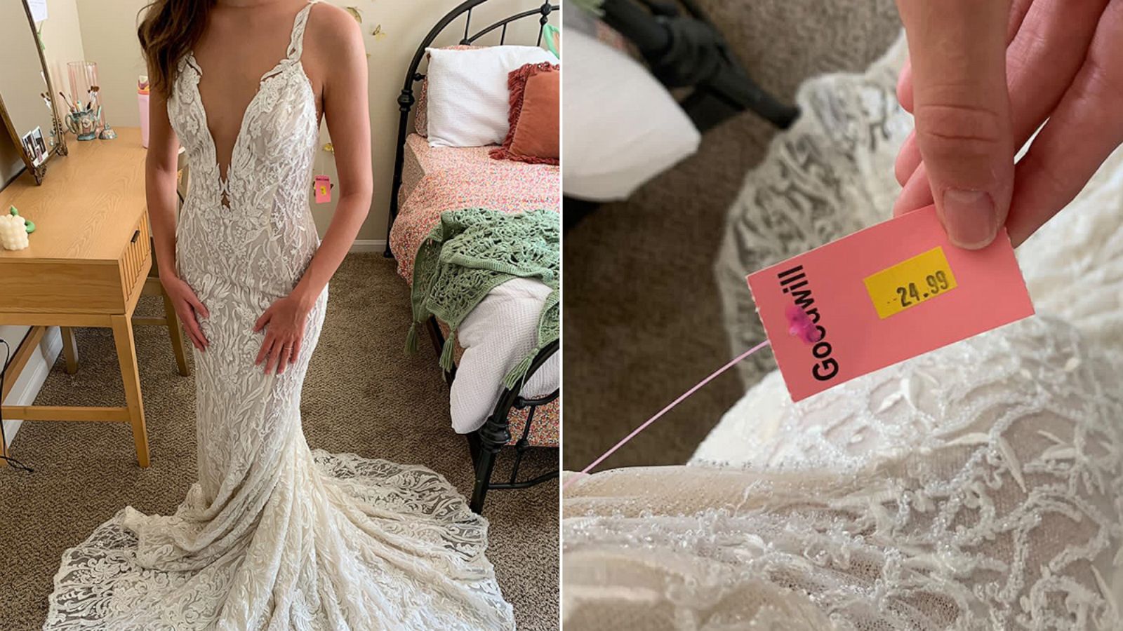 PHOTO: Emmali Osterhoudt found a $6200 Galia Lahav wedding dress at a Goodwill for $25.