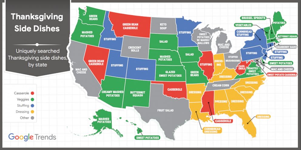 PHOTO: Google mapped search trends analysis for the Thanksgiving holiday period.