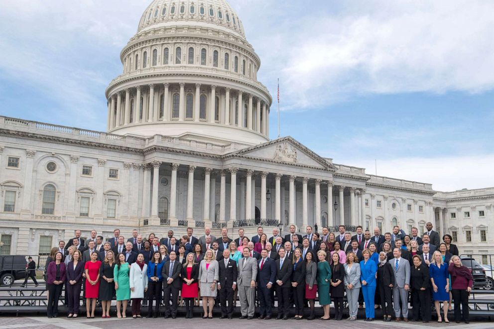 PHOTO: Members-elect from the 116th Congress pose for the freshman class photo on the East Front of the Capitol on Nov. 14, 2018.