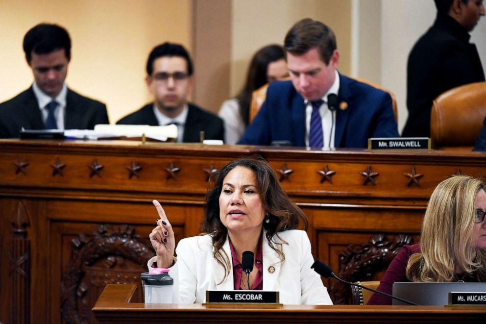 PHOTO: Rep. Veronica Escobar speaks during a House Judiciary Committee markup of Articles of Impeachment against President Donald Trump in Washington, Dec. 12, 2019.