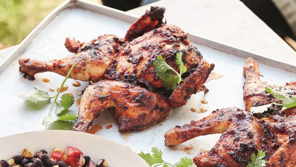 PHOTO: Gordon Ramsay's barbecued spatchcocked Cornish game hens with roasted corn salsa.