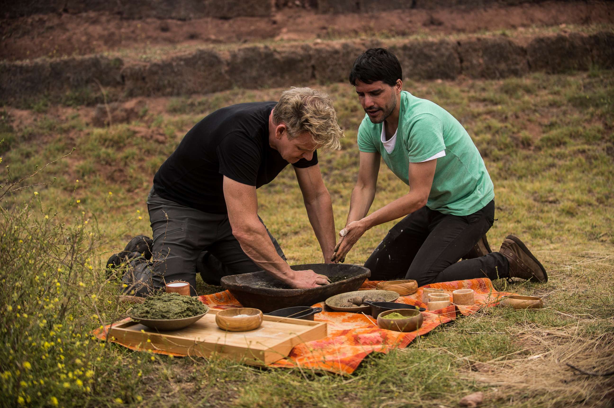 PHOTO: Gordon Ramsay and Peruvian chef and restaurateur, Virgilio Martinez, during the cook-off in Peru's Sacred Valley.