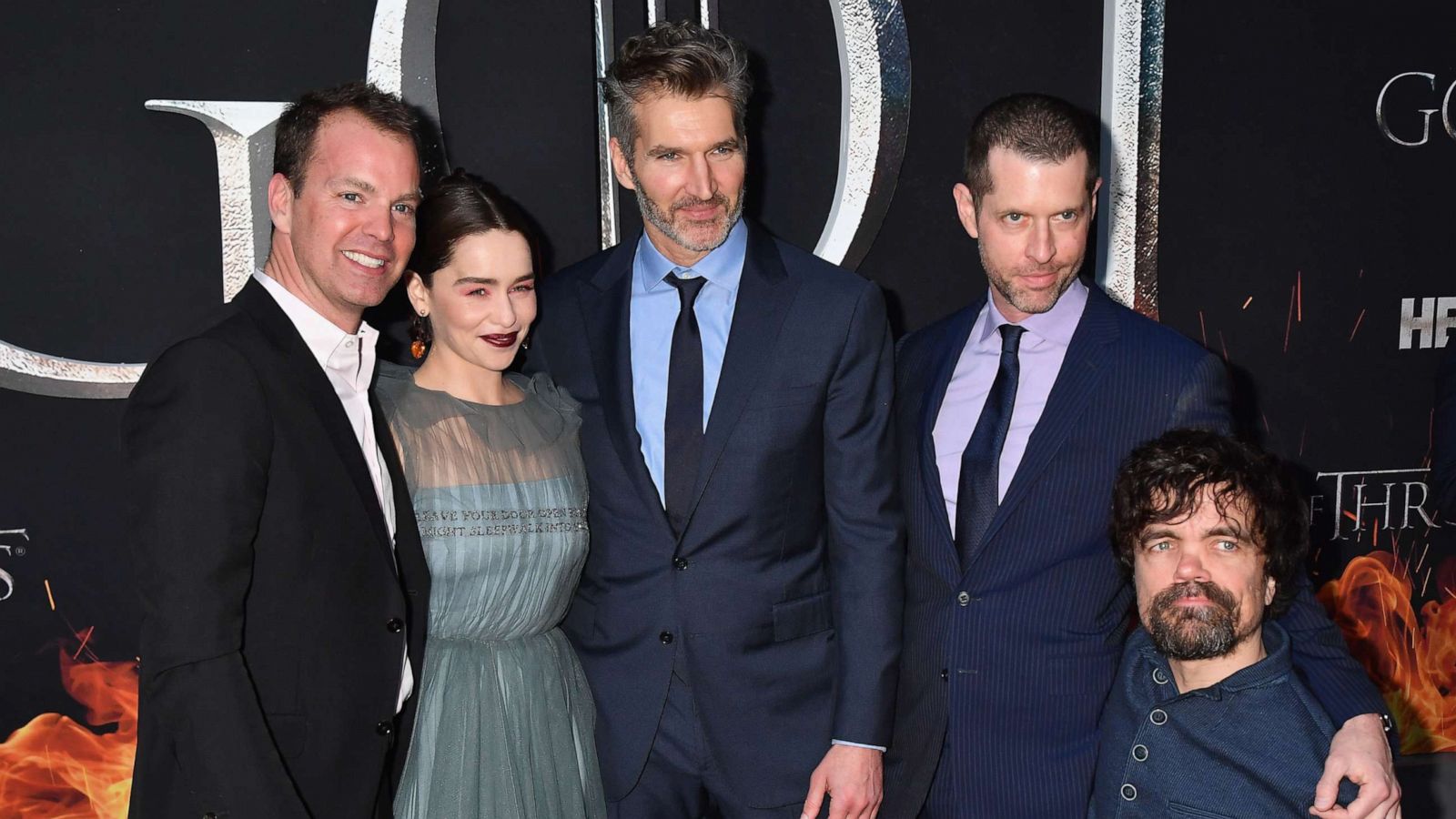 PHOTO: Emilia Clarke, David Benioff, D.B Weiss and Peter Dinklage attend the "Game Of Thrones" Season 8 NY Premiere on April 3, 2019 in New York City.