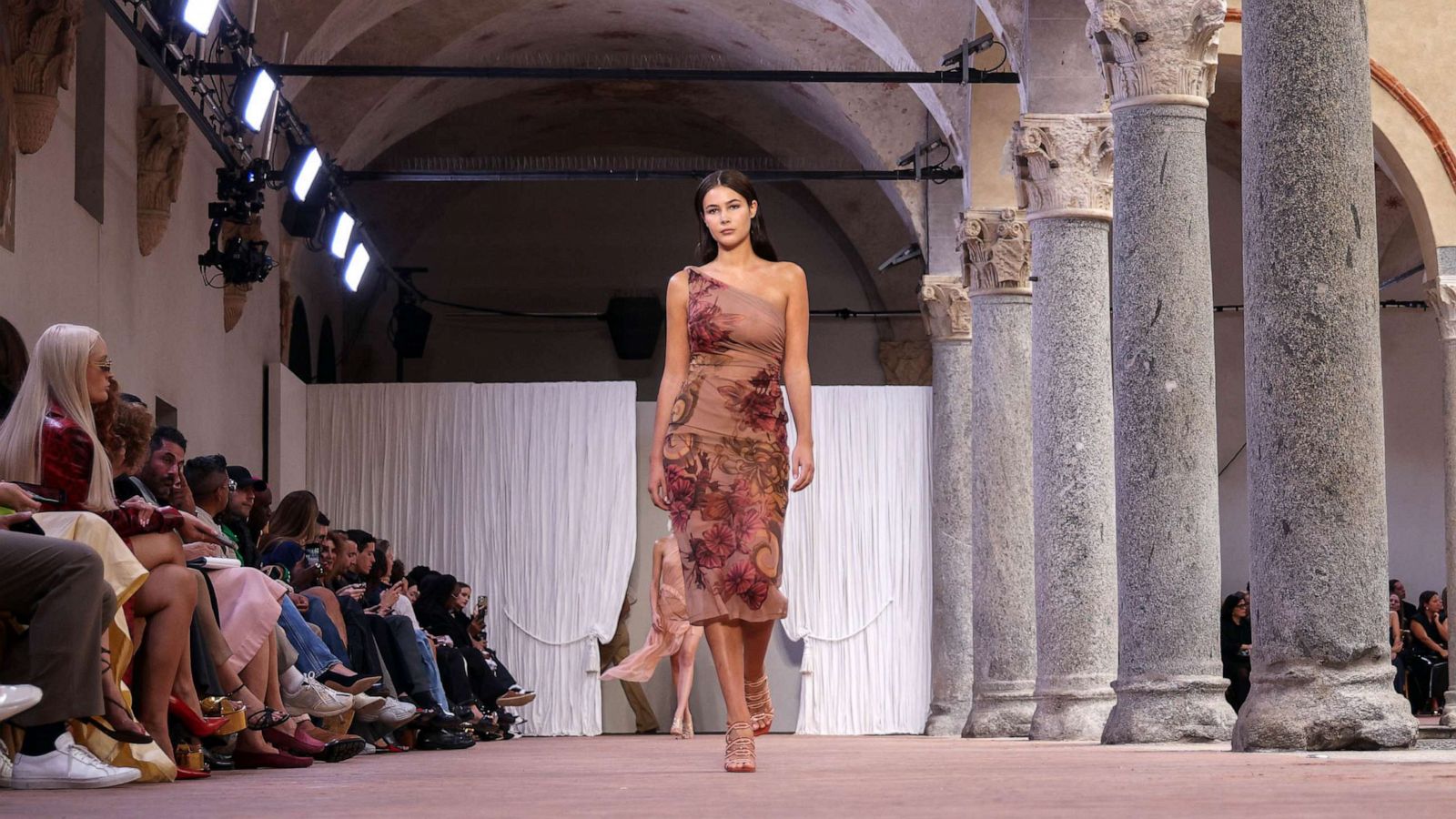 PHOTO: A model walks the runway at the Alberta Ferretti fashion show during the Milan Fashion Week Womenswear Spring/Summer 2024 on Sept. 20, 2023 in Milan.