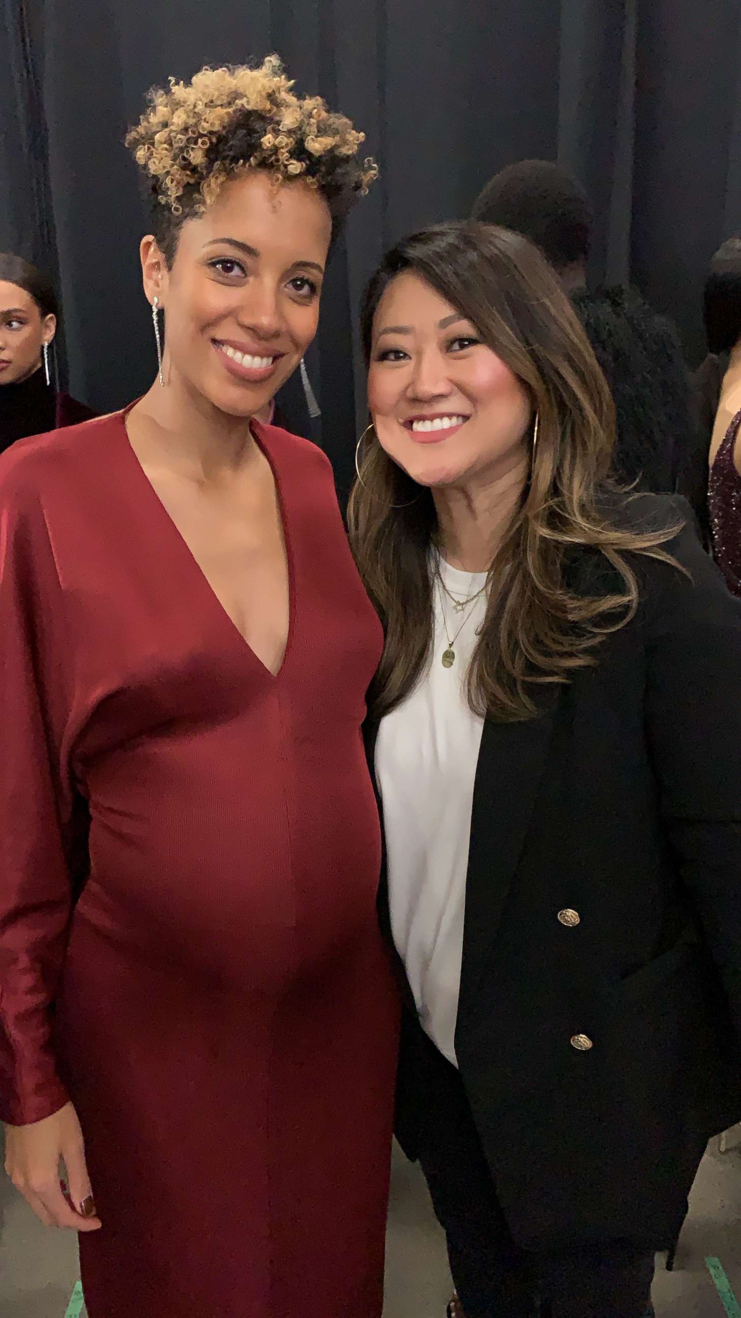 PHOTO: Grace Lee posing with designer Carly Cushnie after the fall 2019 Cushnie show.