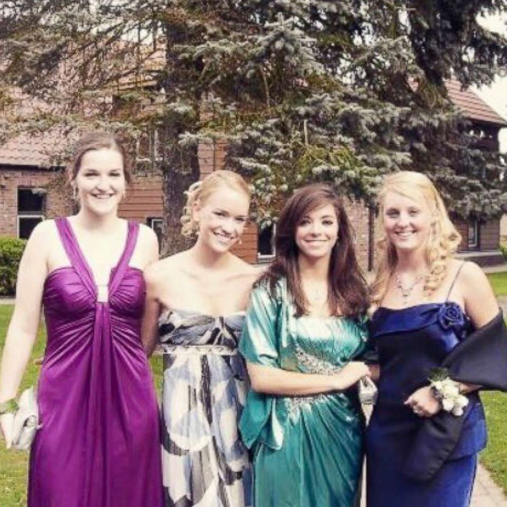 PHOTO: From left to right, Grace Baldridge of California, Ariane Harper of Canada, Cecilia Jeppsson of Chile, Juliana Bambridge of London, at their senior prom in the country of Belgium in 2009.