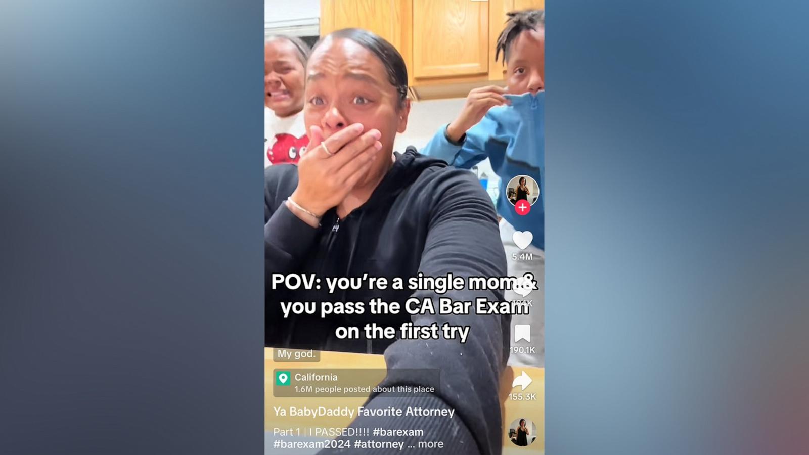 PHOTO: Rhiannah Gordon shared a viral TikTok video of her and her children’s reactions when they learned she had passed the bar exam on her first try.