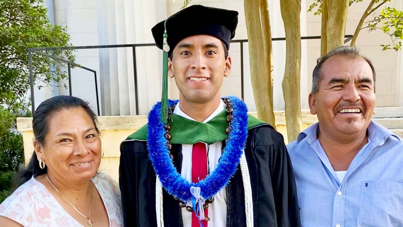 PHOTO: Erick Martínez Juárez, 29, and his parents Maricela Juárez, 52, and Loreto Juárez, 56, after the hooding ceremony at the Medical College of Georgia at Augusta University in Augusta, Georgia, in May 2021.