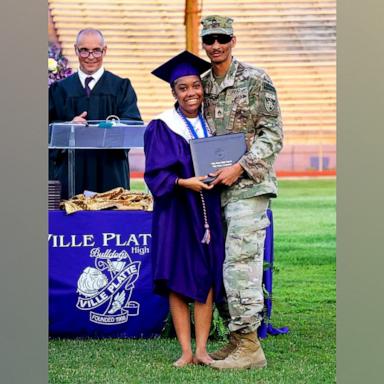 PHOTO: Brannavon Ardoin, a staff sergeant in the U.S. Army, surprised his daughter Jazlyn at her high school graduation.