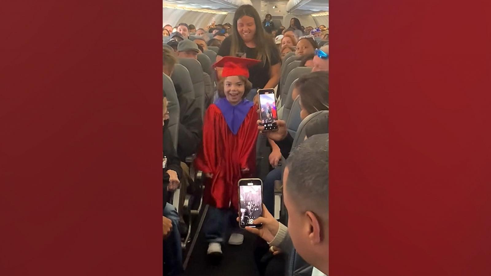 PHOTO: Although 5-year-old Xavier had to miss his kindergarten graduation, passengers on a Frontier flight were able to give him a mid-air celebration.