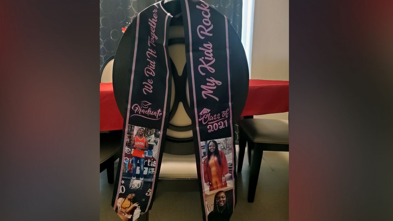 PHOTO: Depicting the words, "We did it together," and "My Kids Rock," Alisa Perry Johnson's sash showcases the pride she feels for her children.