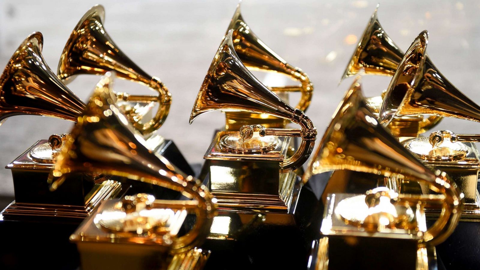 PHOTO: Grammy trophies sit in the press room during the 60th Annual Grammy Awards on Jan. 28, 2018, in New York.