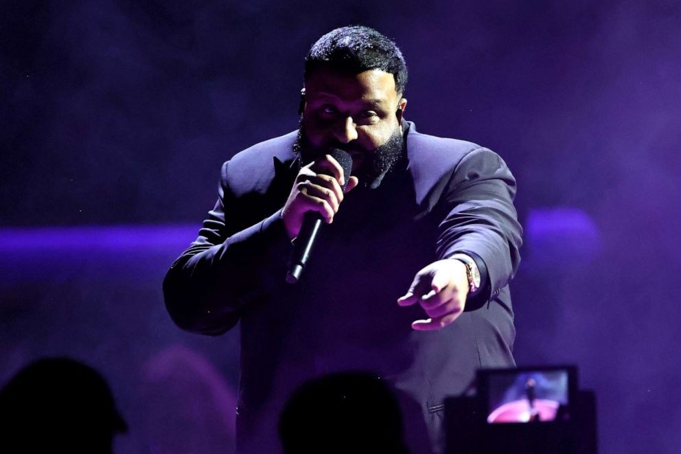 PHOTO: DJ Khaled speaks onstage during the 65th GRAMMY Awards at Crypto.com Arena on Feb. 5, 2023 in Los Angeles.