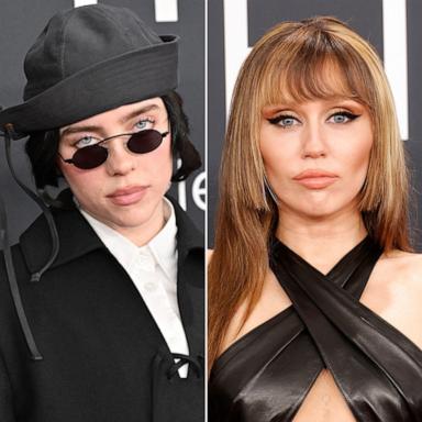 PHOTO: A split image of Billie Eilish, Miley Cyrus and Lady Gaga arriving for the 67th Annual Grammy Awards in Los Angeles, Feb. 2, 2025. 