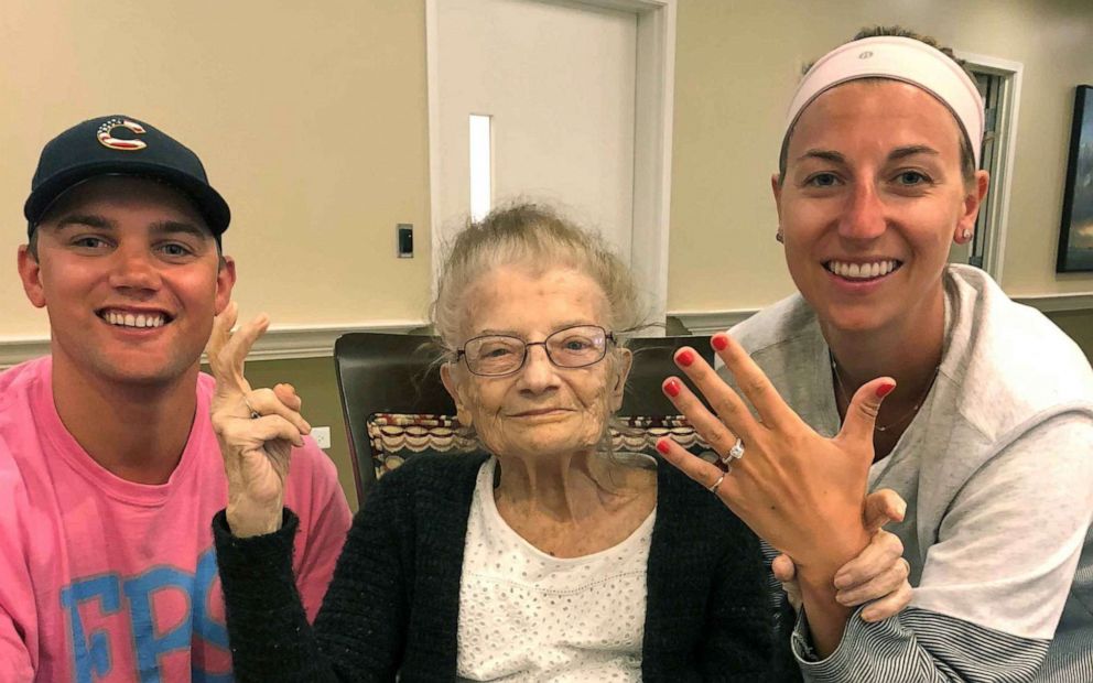 PHOTO: The couple visited grandmother Marie to tell her about their engagement.