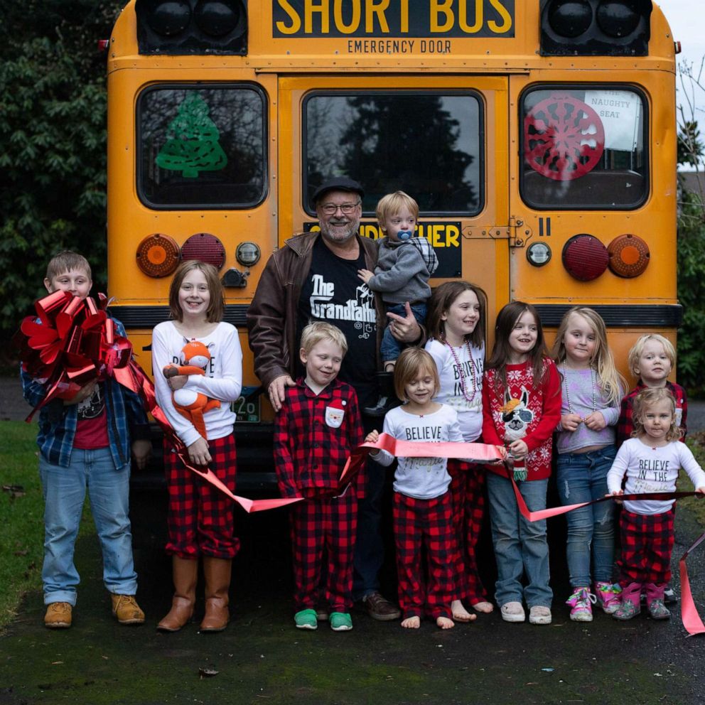 VIDEO: Grandpa surprises 10 grandkids with school bus so he can take them to school