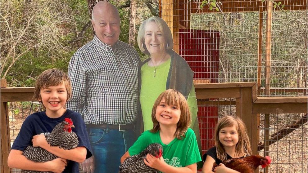 PHOTO: Missy and Barry Buchanan, lovingly known as Ama and Poppi, wanted to still be "present" for Thanksgiving dinner. So, Missy Buchanan ordered two six-foot cardboard cutouts of her and her husband and mailed them to their four grandchildren.