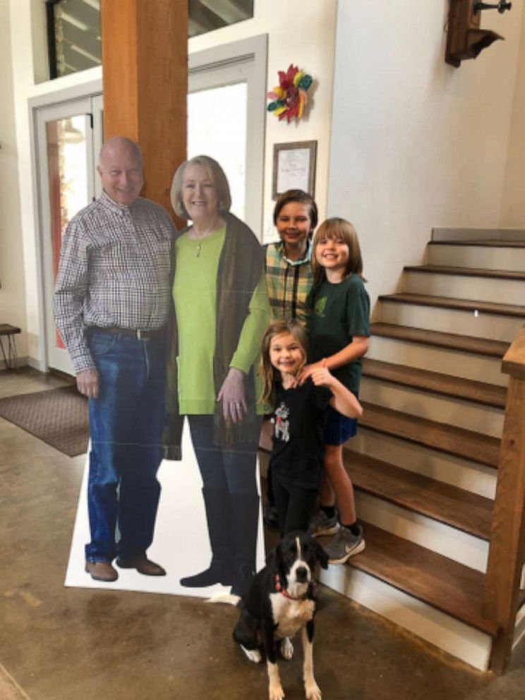 PHOTO: Missy and Barry Buchanan of Texas, lovingly known as Ama and Poppi, wanted to still be "present" for Thanksgiving dinner. So, Missy Buchanan ordered two six-foot cardboard cutouts of her and her husband and mailed them to their four grandchildren. 