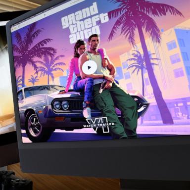 PHOTO: This illustration photo created in Los Angeles, Dec. 5, 2023, shows Rockstar Games' Grand Theft Auto 6 trailer played on computer screens. 