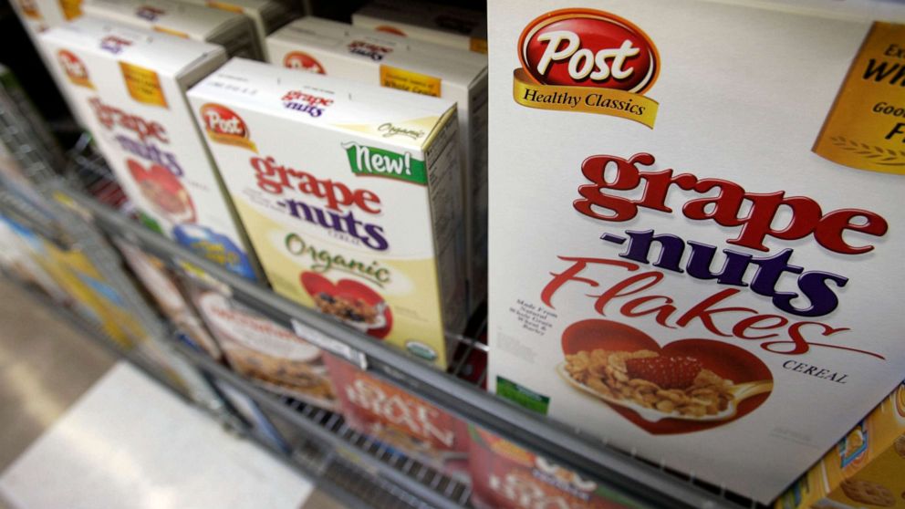 PHOTO: In this Nov. 5, 2007, file photo, Post cereals are seen on display at a grocery store in Palo Alto, Calif.