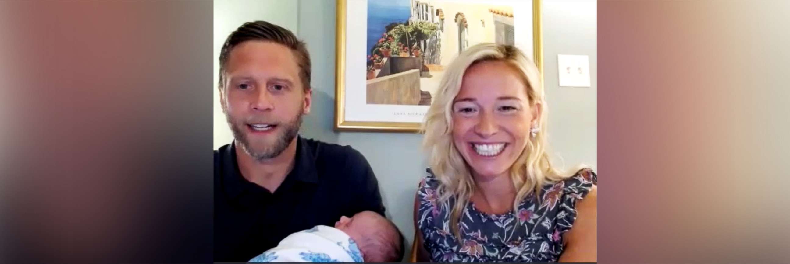 PHOTO: Christine and Patrick Balster, who welcomed their second child, Koller William Balster, on Aug. 4, are interviewed by Will Ganss of ABC News.