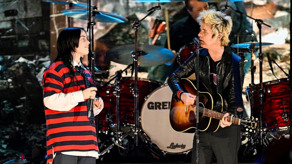 PHOTO: Billie Eilish performs onstage with Billie Joe Armstrong of Green Day during the FIREAID Benefit Concert for California Fire Relief at The Kia Forum on Jan. 30, 2025 in Inglewood, California. 