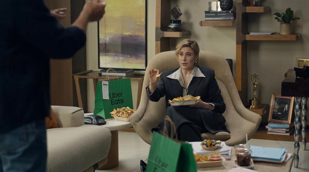 PHOTO: Greta Gerwig appears in the new Uber Eats Super Bowl ad.