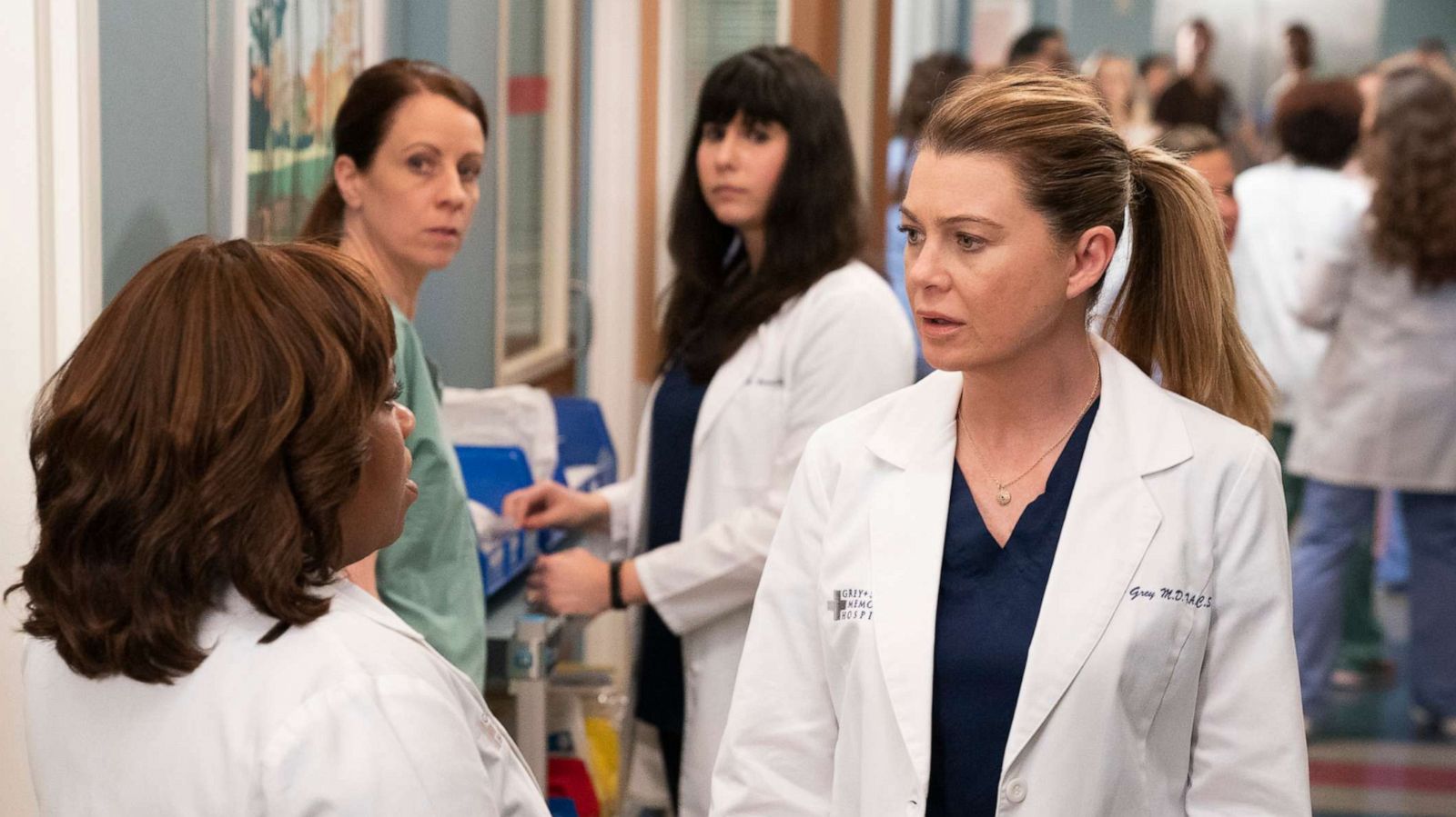 PHOTO: Chandra Wilson and Ellen Pompeo appear on an episode from the fifteenth season of ABC's, "Grey's Anatomy," in 2019.