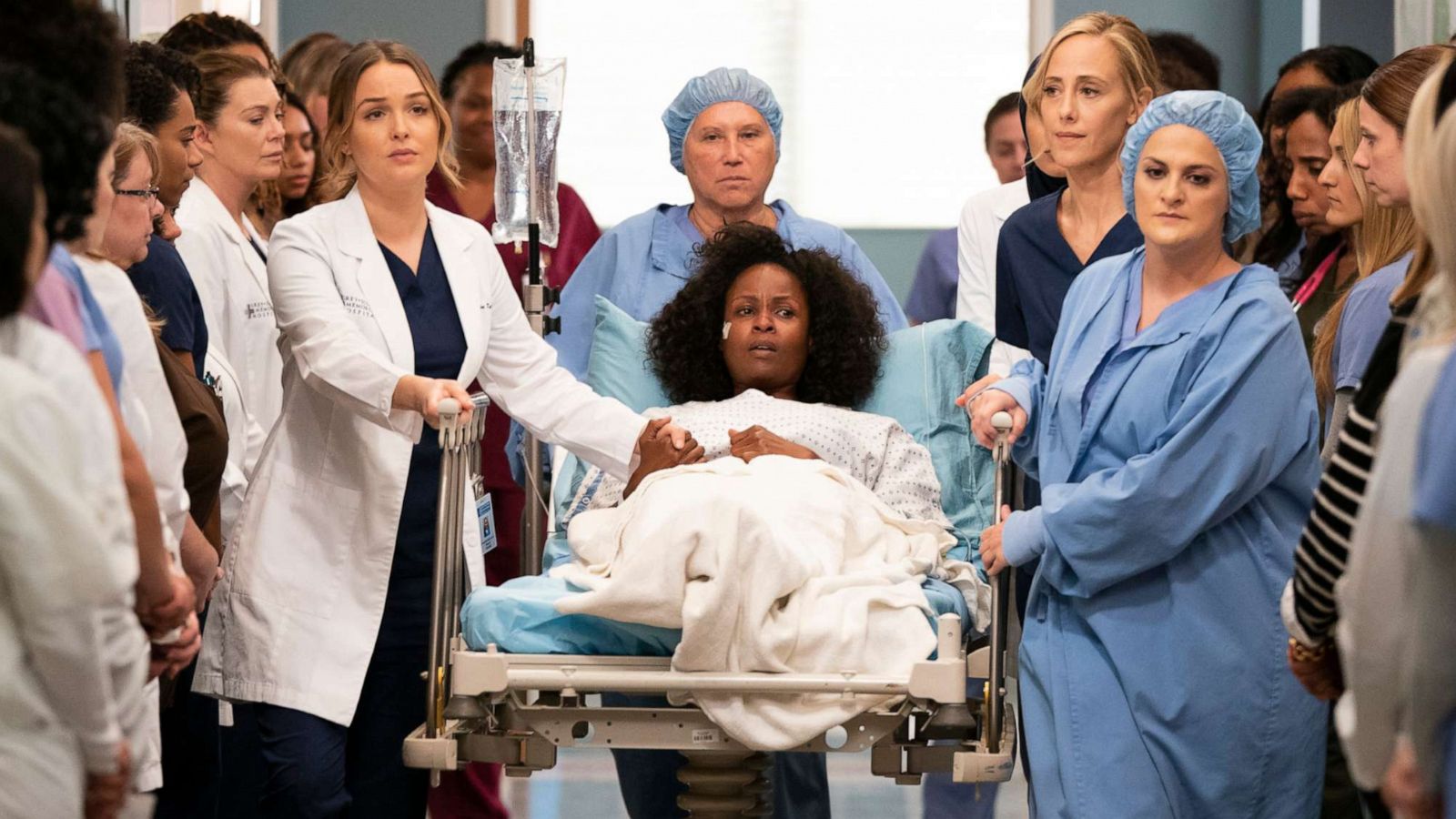 PHOTO: A patient is wheeled through the hallway in the "Silent All These Years" episode of "Grey's Anatomy," that aired on March 28, 2019.