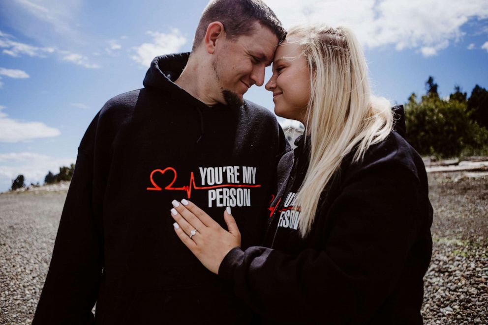 PHOTO: Joshua Green and his fiance, Hannah Pettijohn, pose for an engagement photo after Green's elaborate "Grey's Anatomy"-themed proposal.