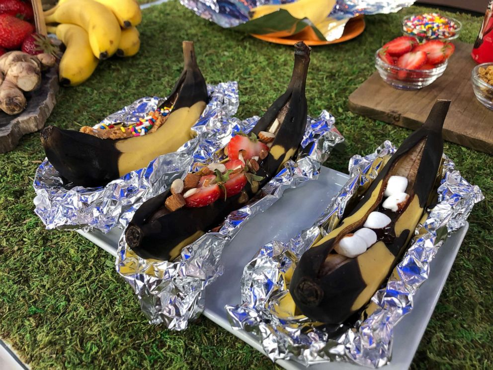 PHOTO: Campfire banana boats with various sweet toppings.