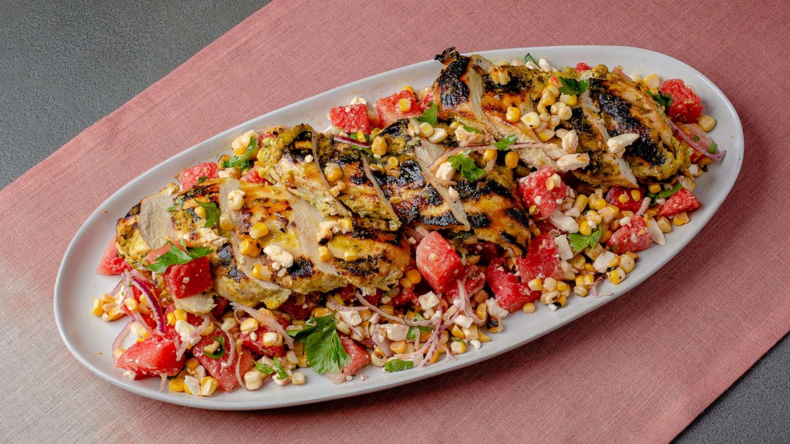 PHOTO: Chilled watermelon salad with grilled chicken breast.
