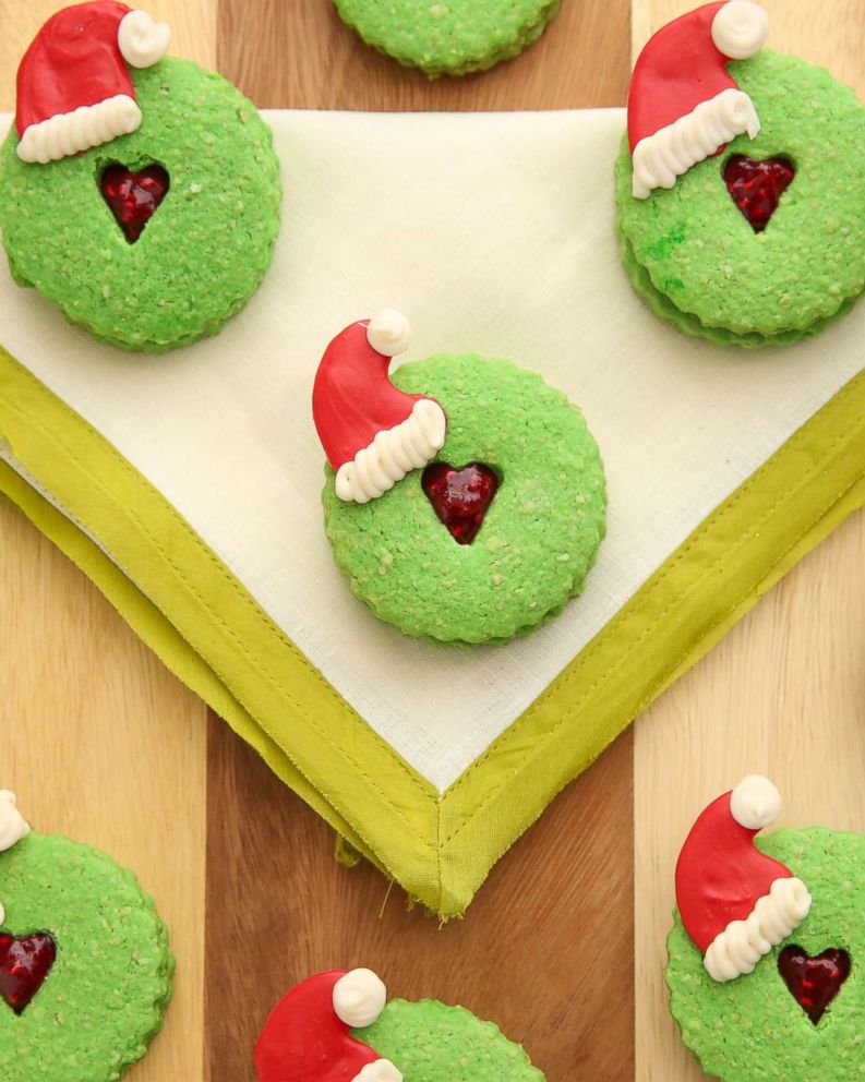 PHOTO: Brit and Co's Grinch Linzer cookies.