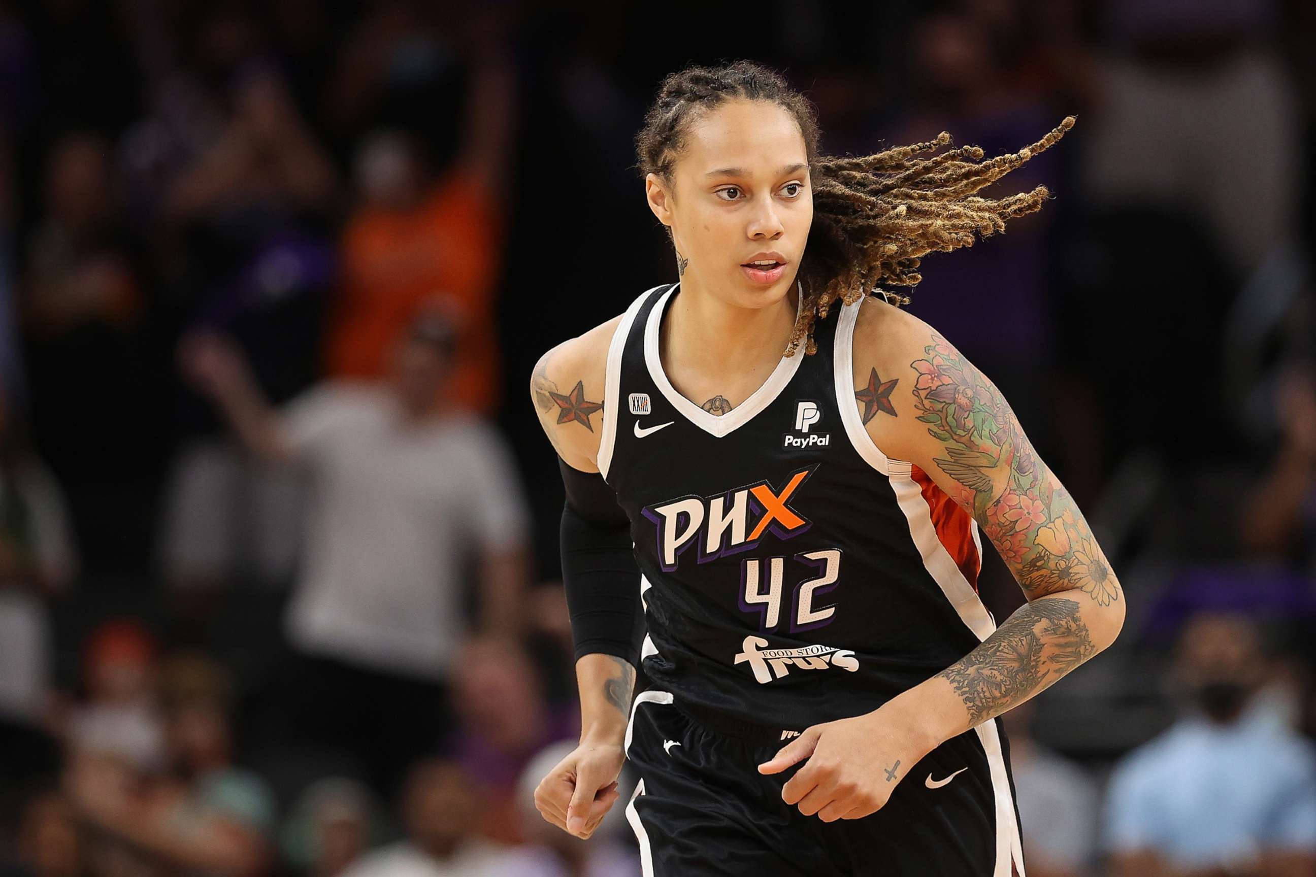 PHOTO: In this Oct. 6, 2021, file photo, Brittney Griner is shown during Game Four of the 2021 WNBA semifinals at Footprint Center in Phoenix.