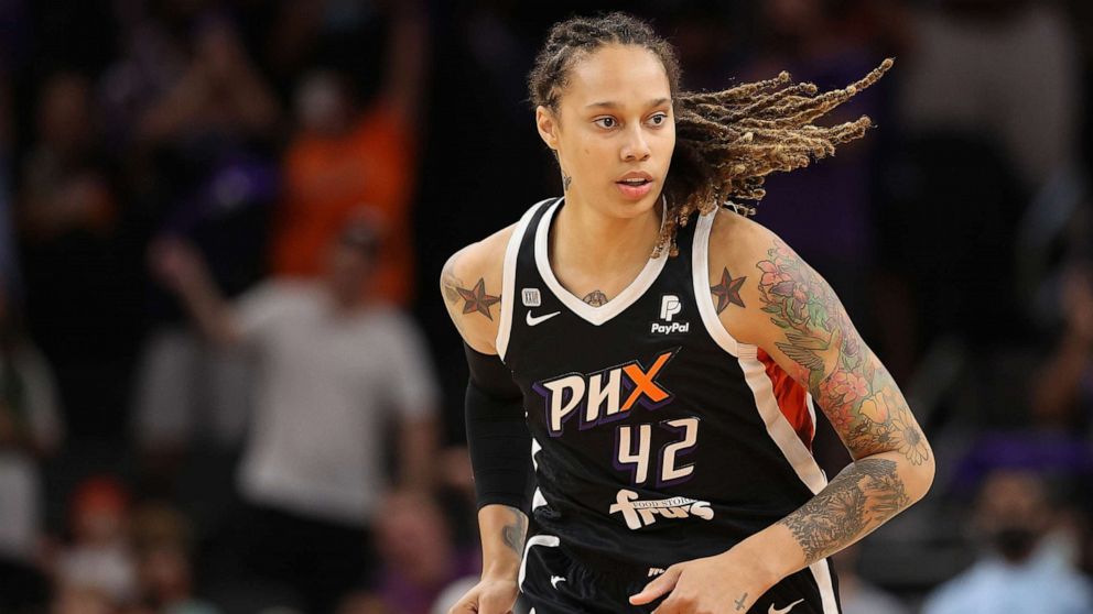 PHOTO: In this Oct. 6, 2021, file photo, Brittney Griner is shown during Game Four of the 2021 WNBA semifinals at Footprint Center in Phoenix.