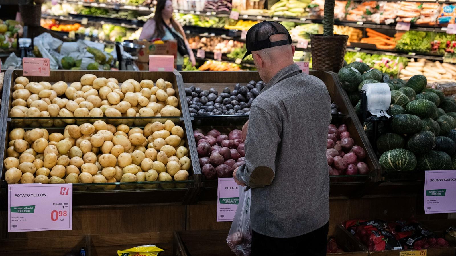 PHOTO: Customers shop in the produce section of a grocery store, May 11, 2026, in Portland, Ore.