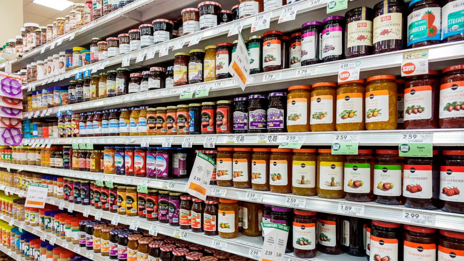 PHOTO: In this undated file photo, shelves of jam are shown for sale in a grocery store.