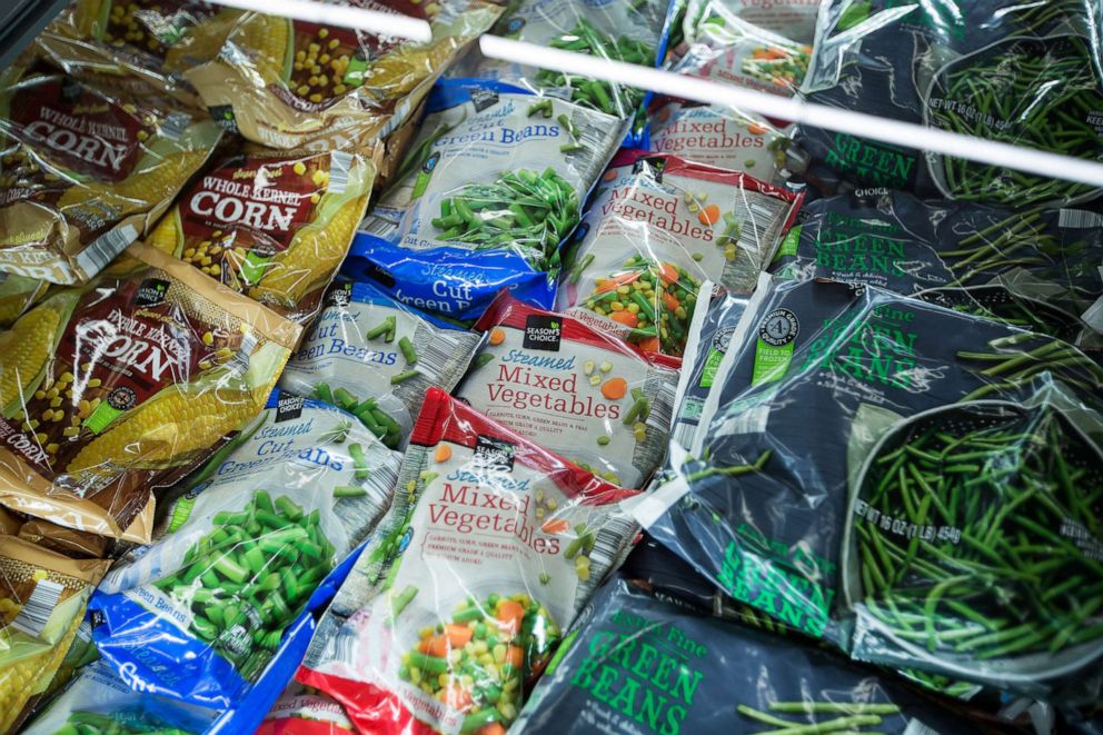PHOTO: In this June 8, 2017, file photo, frozen vegetables are displayed for sale at an Aldi Store in Hackensack, N.J.