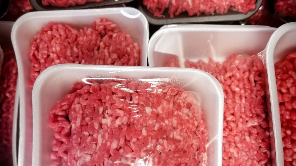 A variety of packages of ground beef at the supermarket in this undated stock photo.