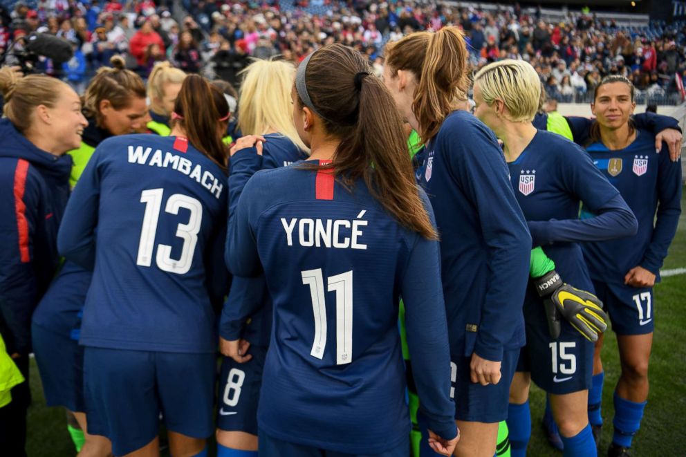 PHOTO: The U.S. Women's National Soccer Team paid tribute to inspirational women by donning the names of other women who have inspired them on their jersey's during their March 2, 2019 game against England.