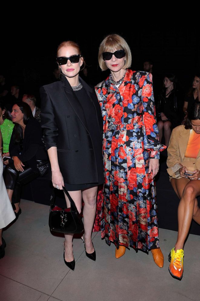 PHOTO: Jessica Chastain and Anna Wintour are seen at Gucci Ancora during Milan Fasion week, Sept. 22, 2023, in Milan.