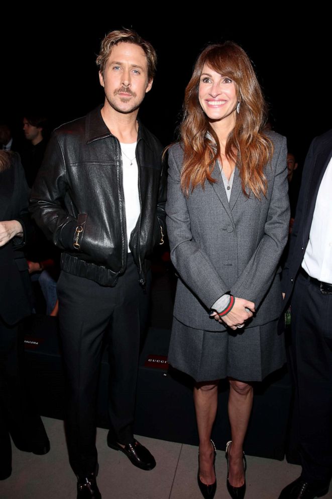 PHOTO: Ryan Gosling and Julia Roberts are seen at Gucci Ancora during Milan Fasion week, Sept. 22, 2023, in Milan.