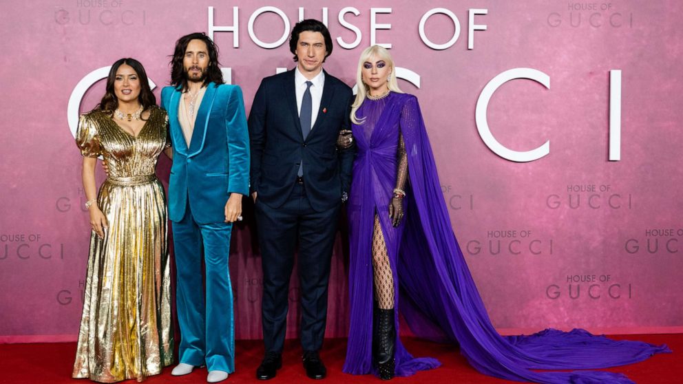 PHOTO: Salma Hayek, Jared Leto, Adam Driver and Lady Gaga attend the UK Premiere Of "House of Gucci" at Odeon Luxe Leicester Square on Nov. 9, 2021, in London.