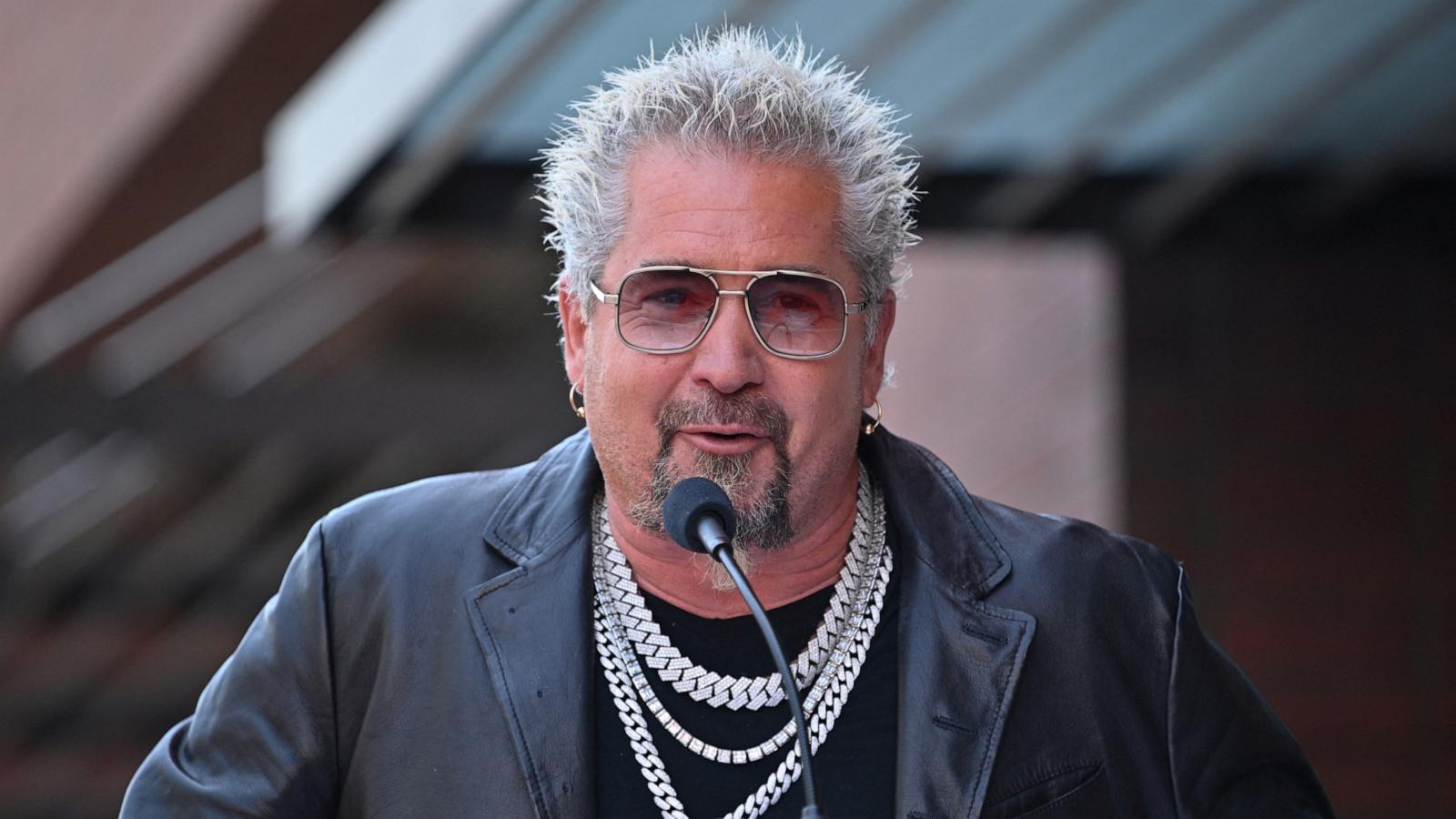 PHOTO: Celebrity chef and businessman Guy Fieri speaks at the Hollywood Walk of Fame Star ceremony for Sammy Hagar (not in photo) in Hollywood, California, on April 30, 2024.