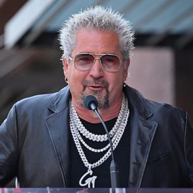 PHOTO: Celebrity chef and businessman Guy Fieri speaks at the Hollywood Walk of Fame Star ceremony for Sammy Hagar (not in photo) in Hollywood, California, on April 30, 2024.