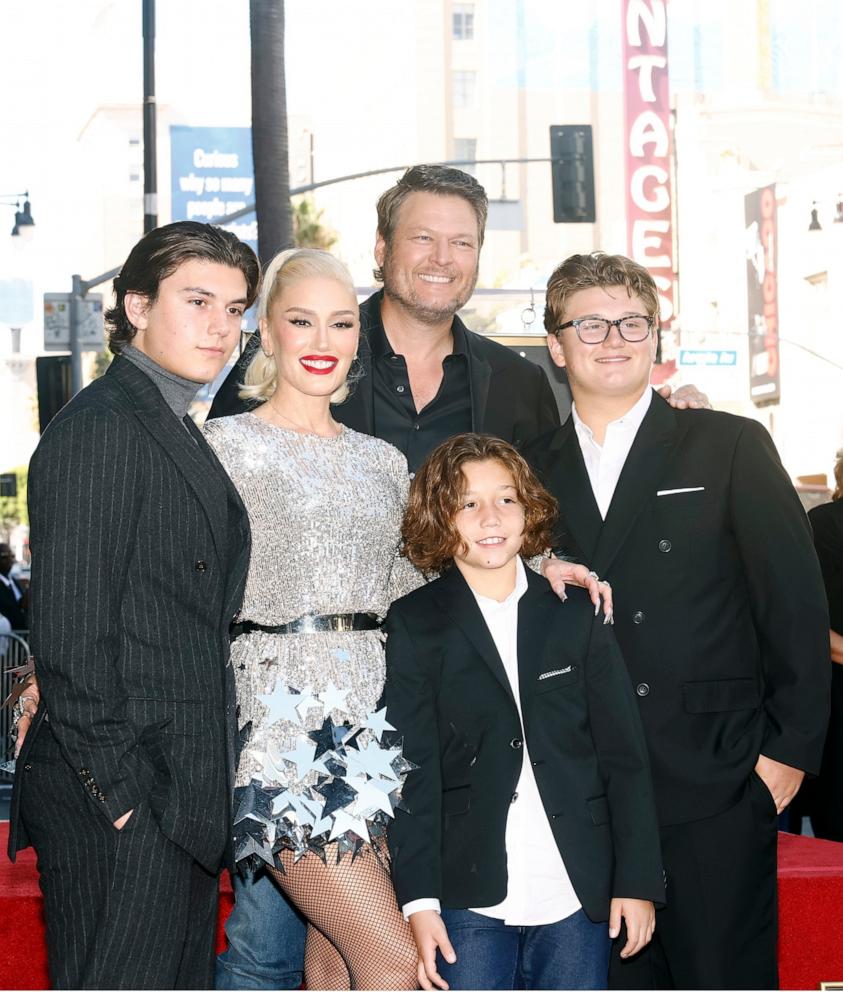 PHOTO: Kingston Rossdale, Gwen Stefani, Apollo Rossdale, Blake Shelton and Zuma Rossdale attend the Hollywood Walk of Fame Star Ceremony Honoring Gwen Stefani on October 19, 2023 in Hollywood, California.