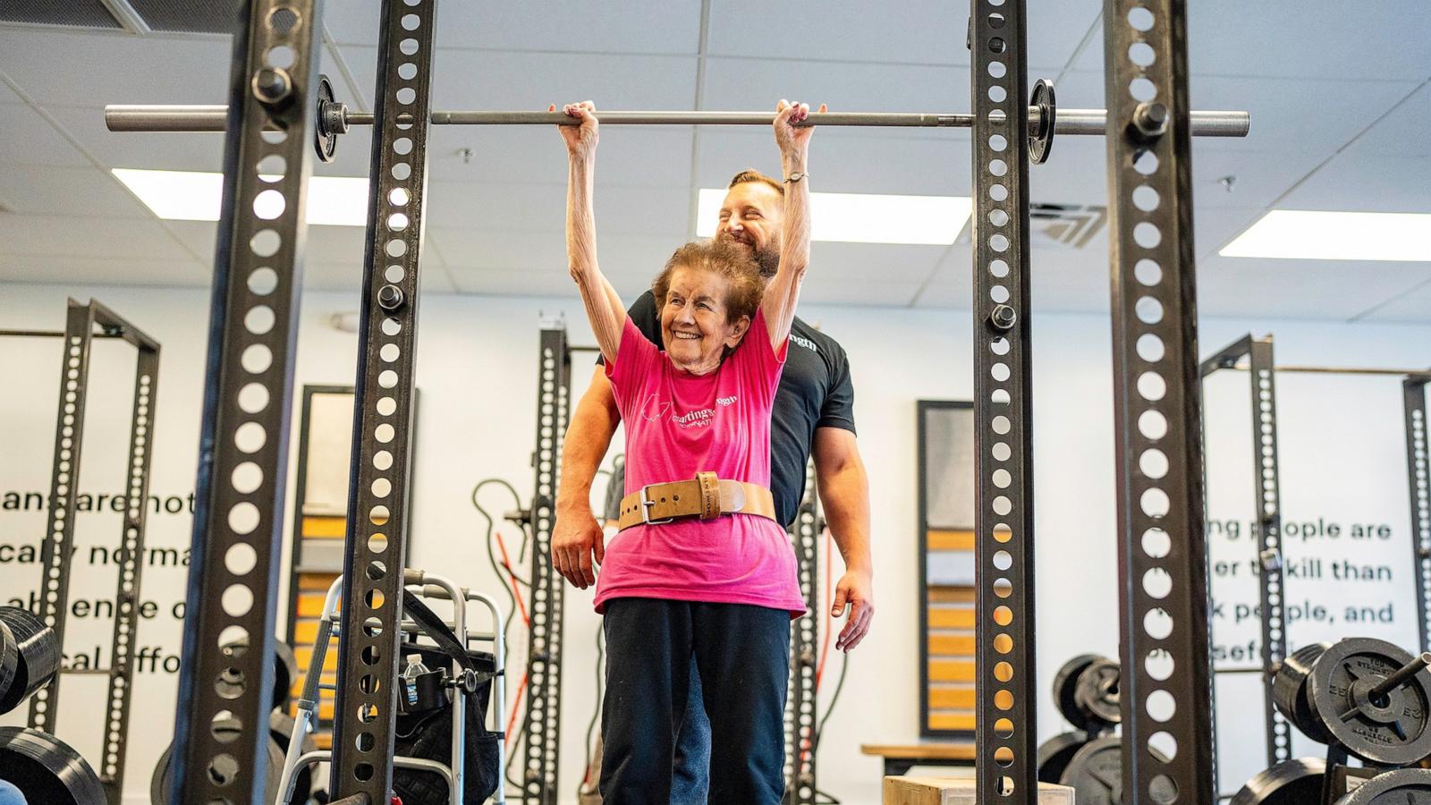 PHOTO: Merce Hershey, 97, started training with Starting Strength when she was 95. Hershey now trains twice a week at the West Chester, Ohio gym.