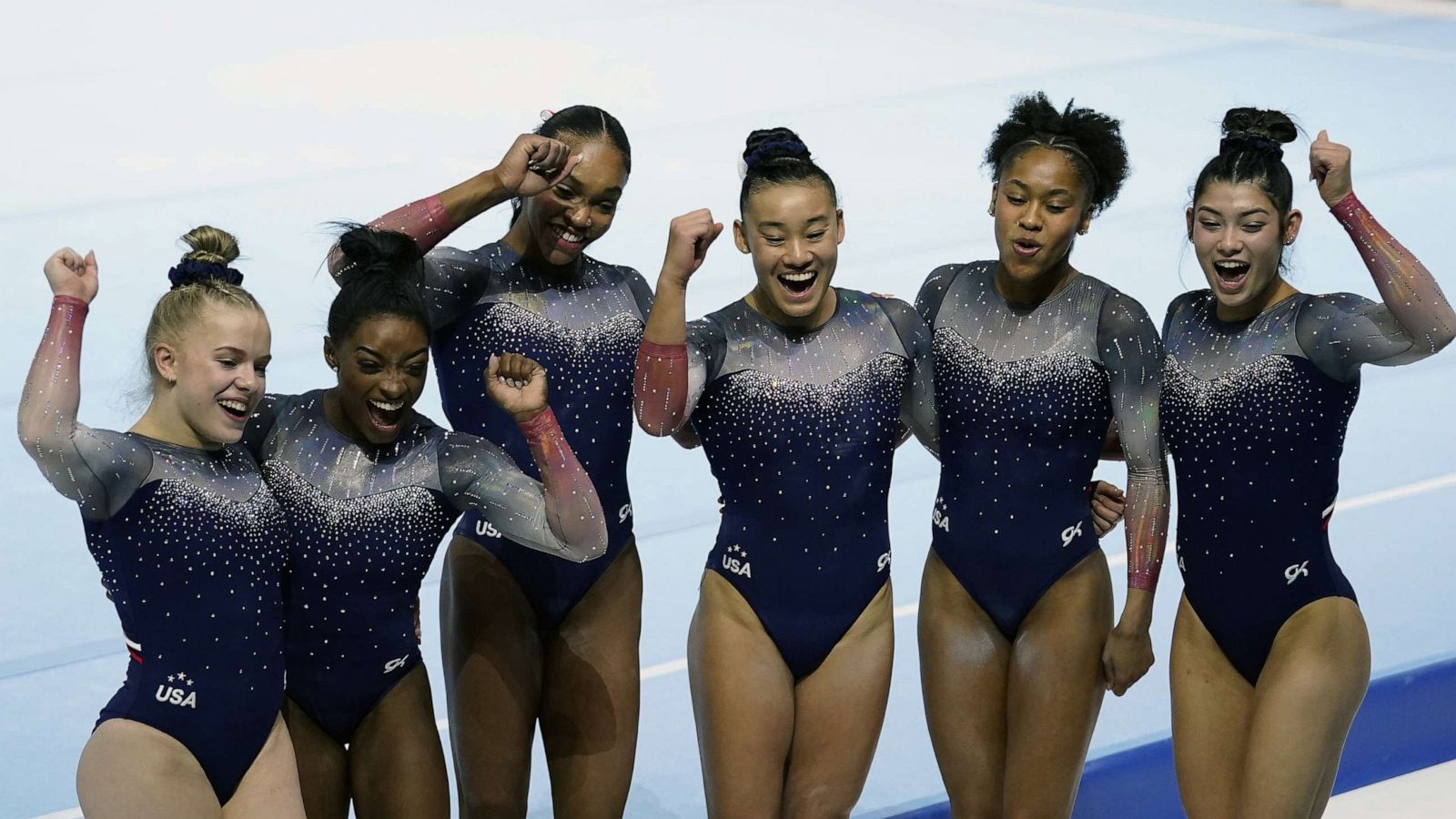 PHOTO: Team of United States celebrate their Gold Medals after the Women's Team Final during the Artistic Gymnastics World Championships on Oct. 4, 2023 in Antwerp, Belgium.