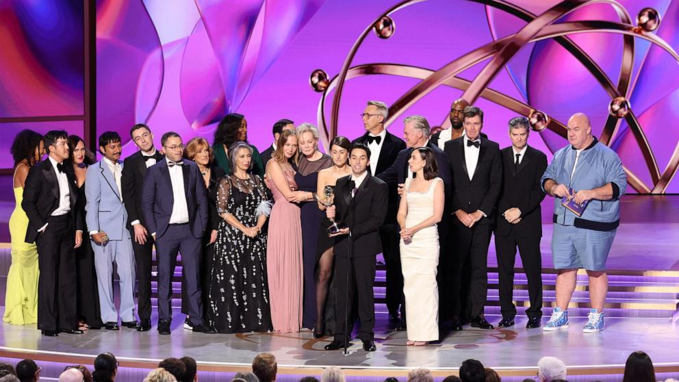 PHOTO: The cast and crew of "Hacks" accept the award for Best Comedy Series at the 76th Primetime Emmy Awards, Sept. 15, 2024, in Los Angeles.